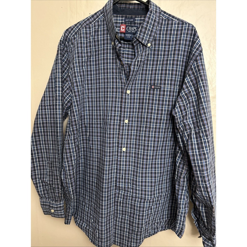 chaps ralph‎ lauren Large Navy Black Small Plaid Button Down Collar Shirt